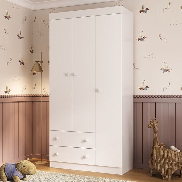 Guarda-roupa Infantil 92cm 3 Portas e 2 Gavetas Encanto Multimóveis MP4447 Branco