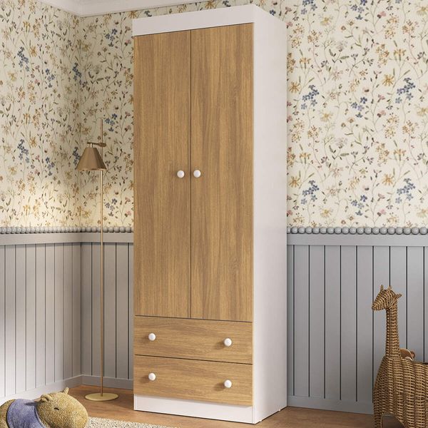 Guarda-roupa Infantil 62cm 2 Portas e 2 Gavetas Encanto Multimóveis MP4446 Branco/Madeirado