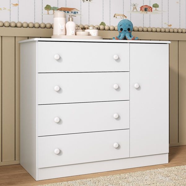 Cômoda Infantil 95cm 1 Porta e 4 Gavetas Encanto Multimóveis MP4449 Branco