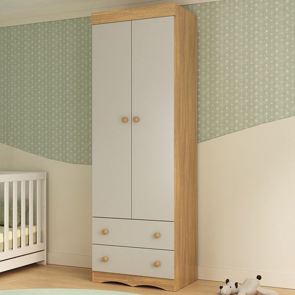 Guarda-roupa Infantil 62cm 2 Portas e 2 Gavetas Realeza Multimóveis MP4451 Madeirado/Off White