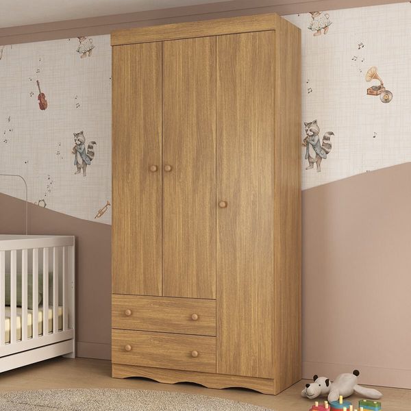 Guarda-roupa Infantil 92cm 3 Portas e 2 Gavetas Realeza Multimóveis MP4452 Madeirado