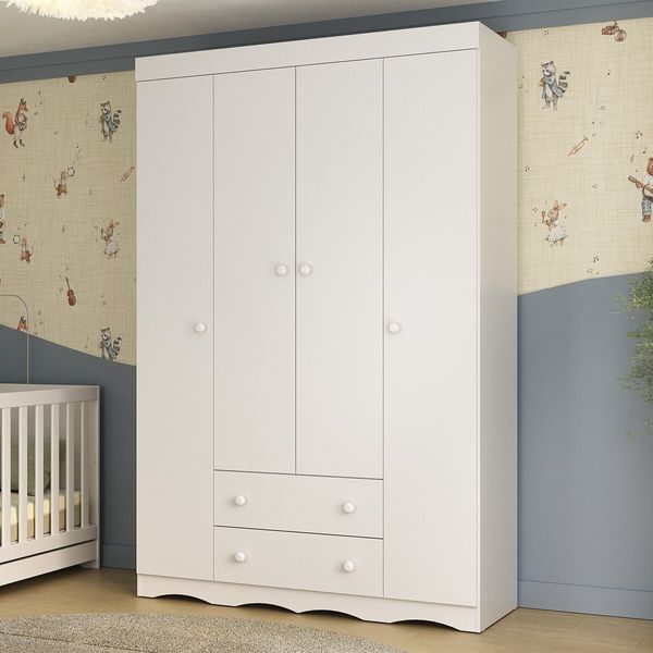 Guarda-roupa Infantil 122cm 4 Portas e 2 Gavetas Realeza Multimóveis MP4453 Branco