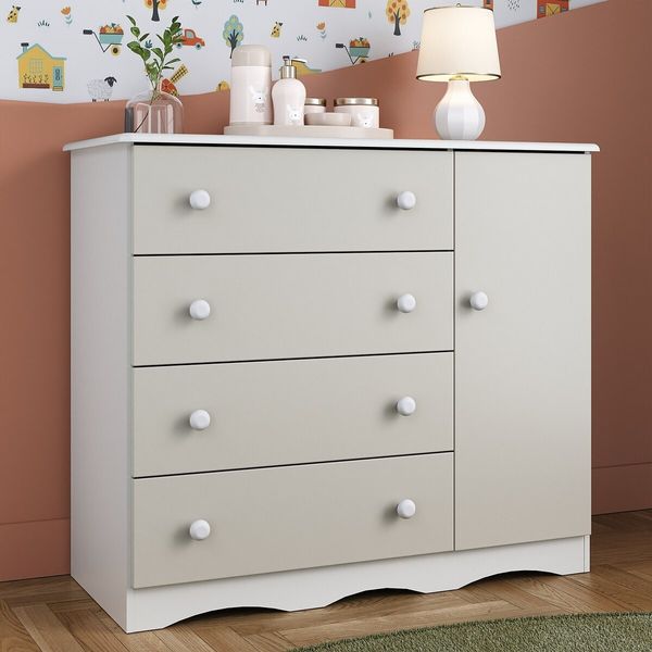 Cômoda Infantil 95cm 1 Porta e 4 Gavetas Realeza Multimóveis MP4454 Branco/Off White