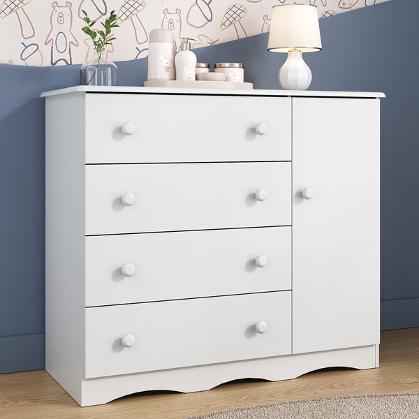 Cômoda Infantil 95cm 1 Porta e 4 Gavetas Realeza Multimóveis MP4454 Branco