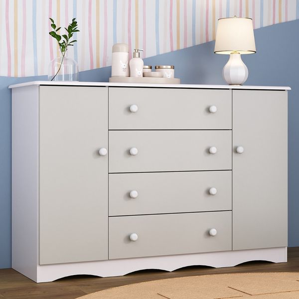 Cômoda Infantil 125cm 2 Portas e 4 Gavetas Realeza Multimóveis MP4455 Branco/Off White