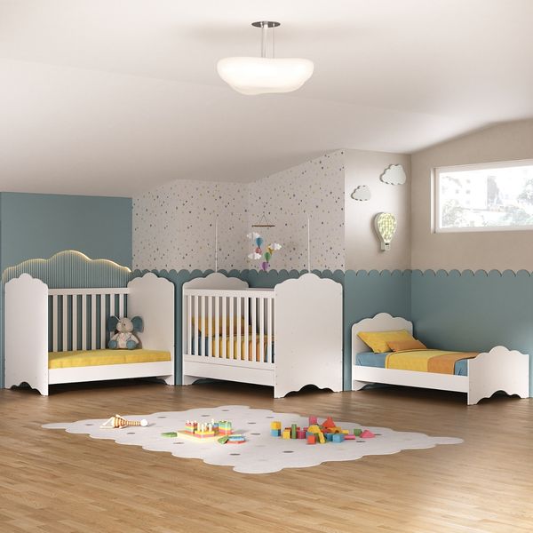 Berço Americano 3 em 1 para Colchão 70 x 130 cm com Grade Soft Nuvem Multimóveis Branco