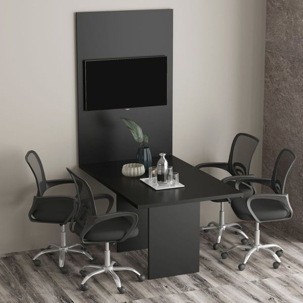 Conjunto Mesa de Escritório Reunião 136cm com Painel para TV Multimóveis CR25338 Preto