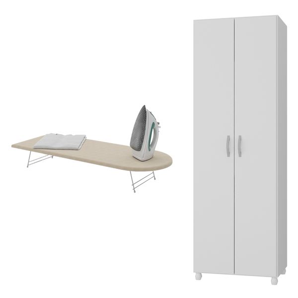 Conjunto Armário Multiuso Lavanderia com Tábua de Passar 2 Portas Multimóveis MX5064 Branco/Bege