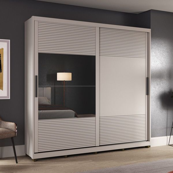 Guarda-Roupa Casal com Espelho 2 Portas Correr 3 Gavetas 237cm Multimóveis CR35397 Cinza