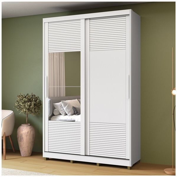 Guarda-Roupa Solteiro com Espelho 2 Portas Correr 3 Gavetas 150cm Multimóveis CR35399 Branco