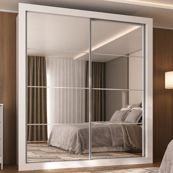 Guarda-Roupas Casal com Espelho 2 Portas de Correr 4 Gavetas Malibu Multimóveis MP4273 Branco