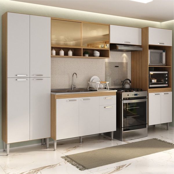 Armário de Cozinha Completa com Gabinete de Pia 5 Pçs Paris Multimóveis MP2221 Rustic/Branco