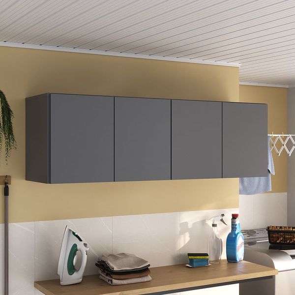 Armário de Lavanderia Aéreo Multiuso 4 Portas Multimóveis MP5042 Grafite