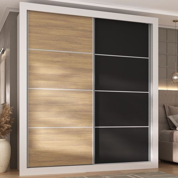 Guarda-Roupas Casal 2 Portas de Correr 4 Gavetas Alasca Multimóveis MP4265 Madeirado/Preto