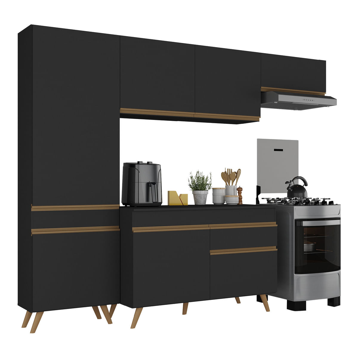 Armário Cozinha Modulada Compacta 252cm com Balcão Veneza