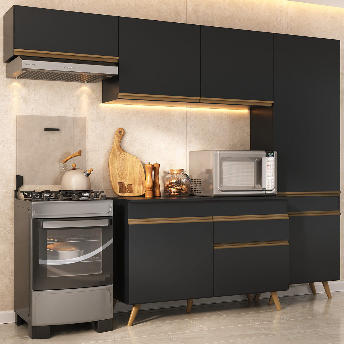 Armário Cozinha Modulada Compacta 252cm com Balcão Veneza