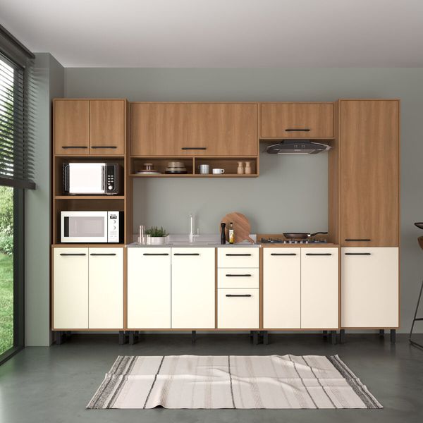 Cozinha Completa Modulada 6 Peças com Gabinete para Pia Havana Multimóveis CR20315 Rovere/Champanhe