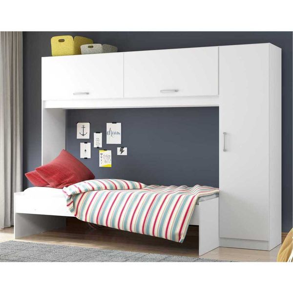 Cama Solteiro com Guarda-Roupa/Roupeiro para colchão 88 x 188 cm Multimóveis 2650 Branco