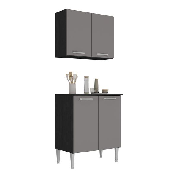 Kit Armário de Cozinha Aéreo com Balcão 70cm 4 Portas Pequim Multimóveis MP2380 Preto/Lacca Fumê