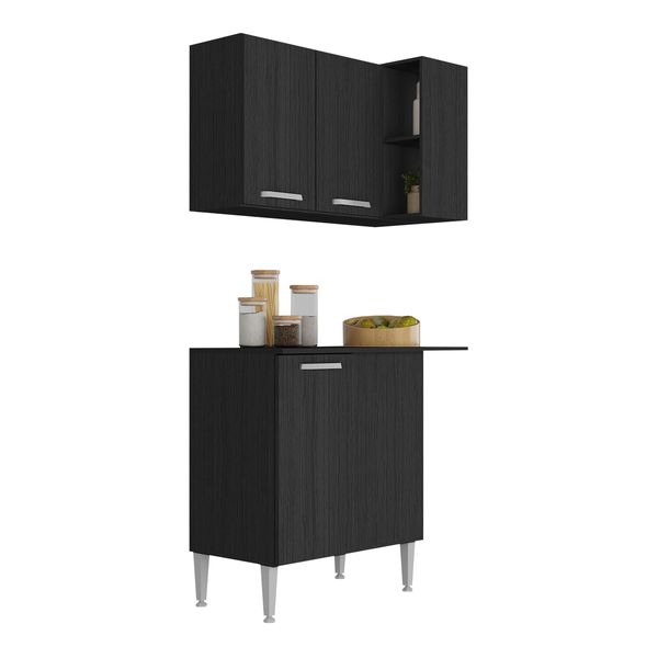 Kit Armário de Cozinha Aéreo Canto com Balcão 90cm 3 Portas Pequim Multimóveis MP2381 Preto