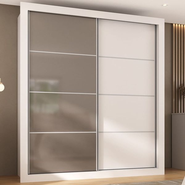 Guarda-Roupas Casal 2 Portas de Correr 4 Gavetas Alasca Multimóveis MP4263 Branco/Lacca Fumê
