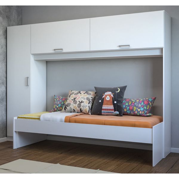 Cama Solteiro com Colchão Incluso e Guarda Roupa/Roupeiro Multimóveis Branca