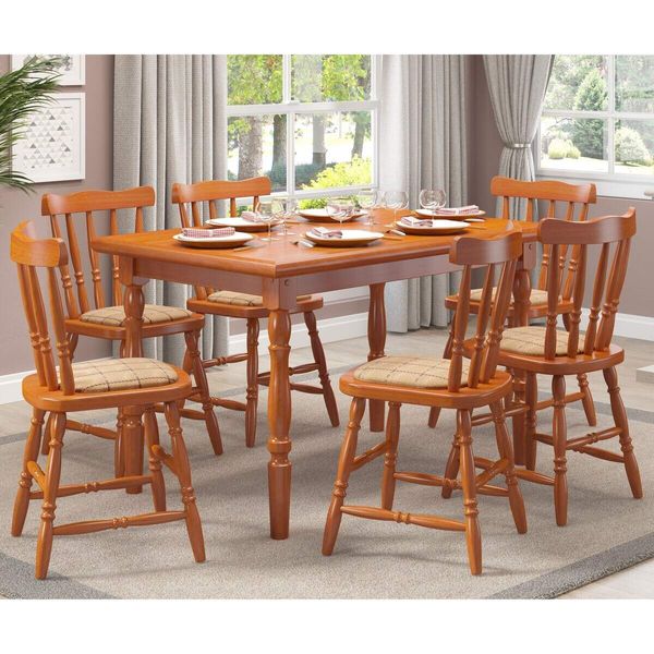 Conjunto Mesa de Jantar 160cm com 6 Cadeiras Estofadas Multimóveis CR50086 Mel
