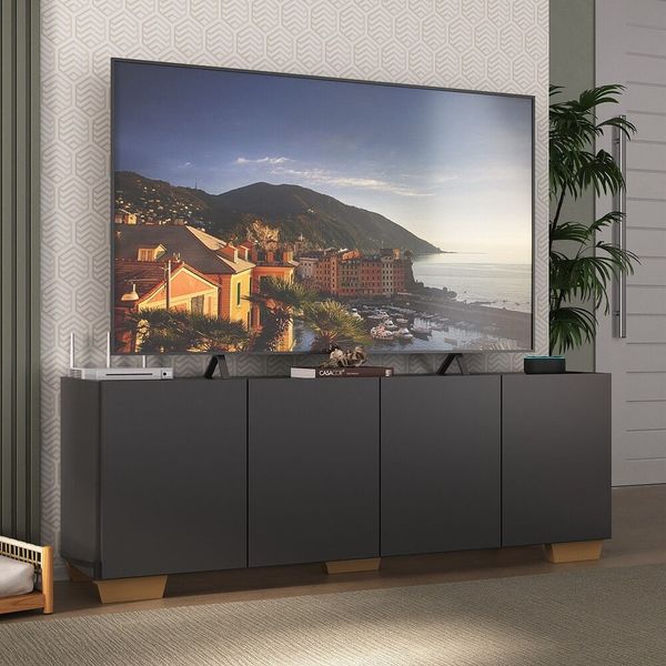 Rack para TV até 50 Polegadas com 4 Portas Multimóveis MP1072 Preto/Natural