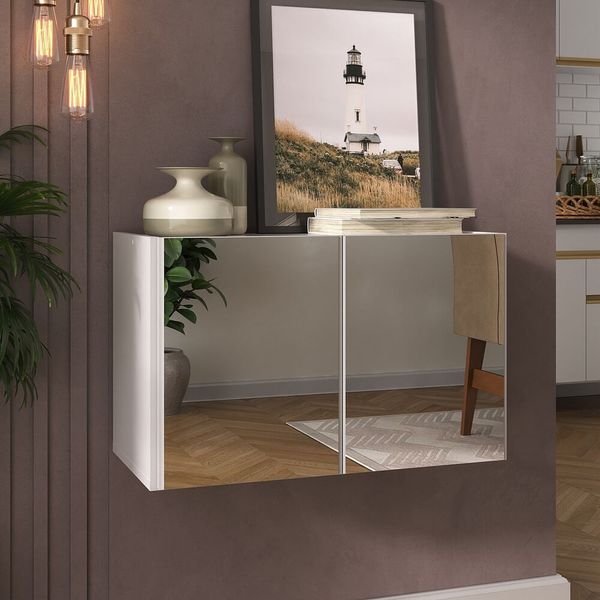 Aparador Buffet Suspenso com Espelhos 2 Portas Multimóveis MP8003 Branco