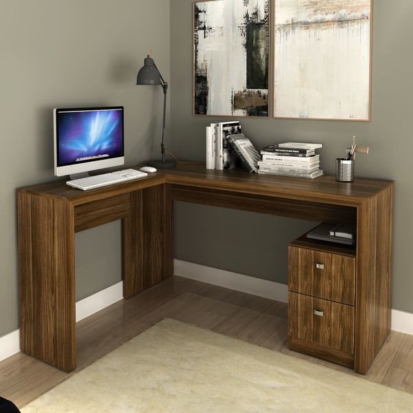 Escrivaninha/Mesa Escritório de Canto com 2 gavetas Multimóveis CR25032 Nogal