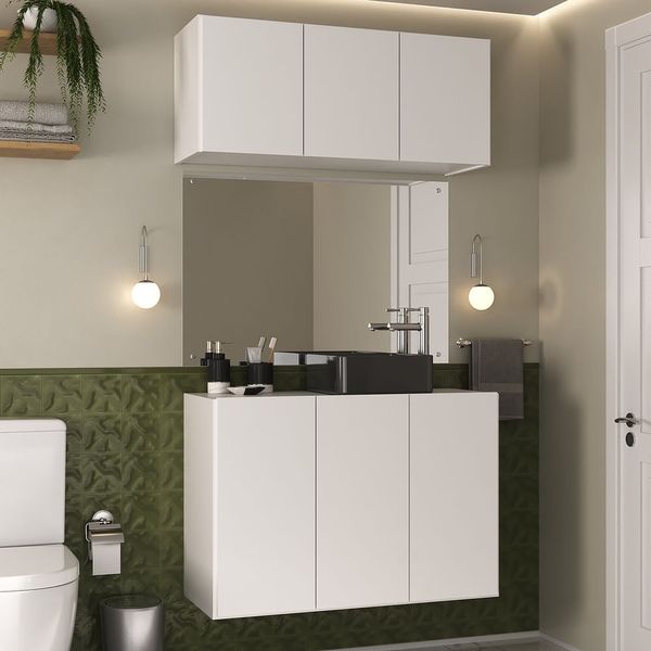 Conjunto Gabinete de Banheiro e Armário Aéreo 3 Portas Multimóveis MP5048 Branco