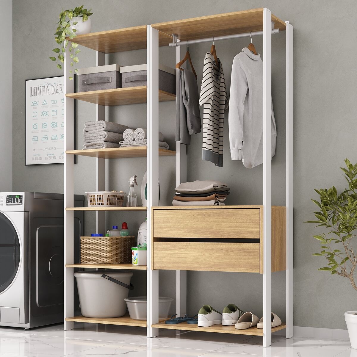 Armário Multiuso de Lavanderia Modulado 135cm 2 Peças Multimóveis