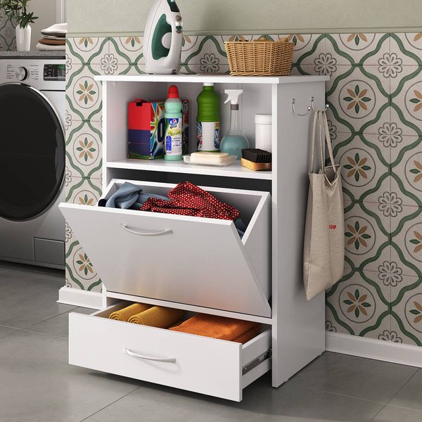 Balcão de Lavanderia Multiuso 1 Porta 1 Gaveta Multimóveis MP5057 Branco