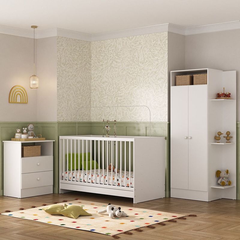Jogo de Quarto Infantil com Colchão Incluso Trevalla Móveis Pom Pom Branco-1758906340627