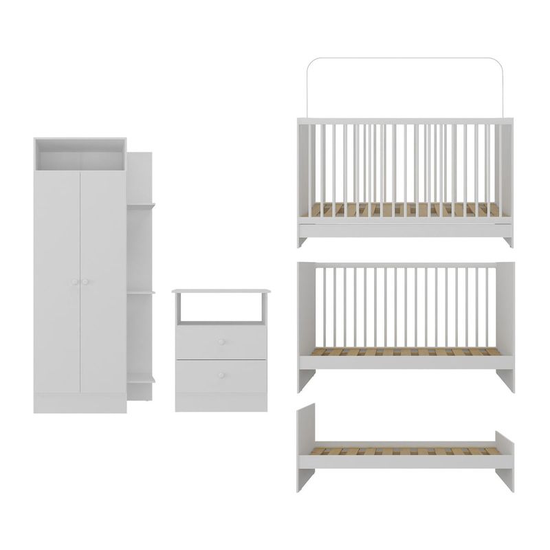Jogo de Quarto Infantil com Colchão Incluso Trevalla Móveis Pom Pom Branco-1758906377930