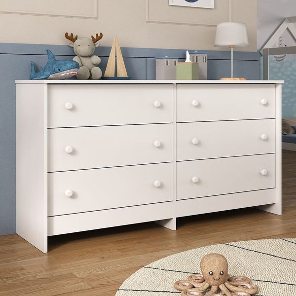 Cômoda Infantil 136cm com 6 Gavetas Flex Multimóveis MP4262 Branco