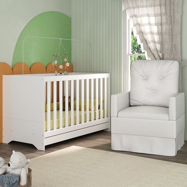 Berço 3 em 1 com Colchão e Poltrona Amamentação Multimóveis MP4159 Branco