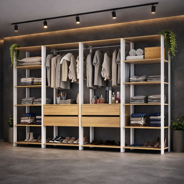 Guarda-Roupa Closet Modulado Arizona 4 Gavetas 270cm Multimóveis MP4784 Branco/Madeirado