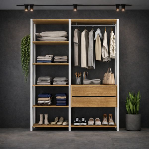 Guarda-Roupa Closet Modulado Texas 2 Gavetas 135cm Multimóveis MP4786 Branco/Madeirado