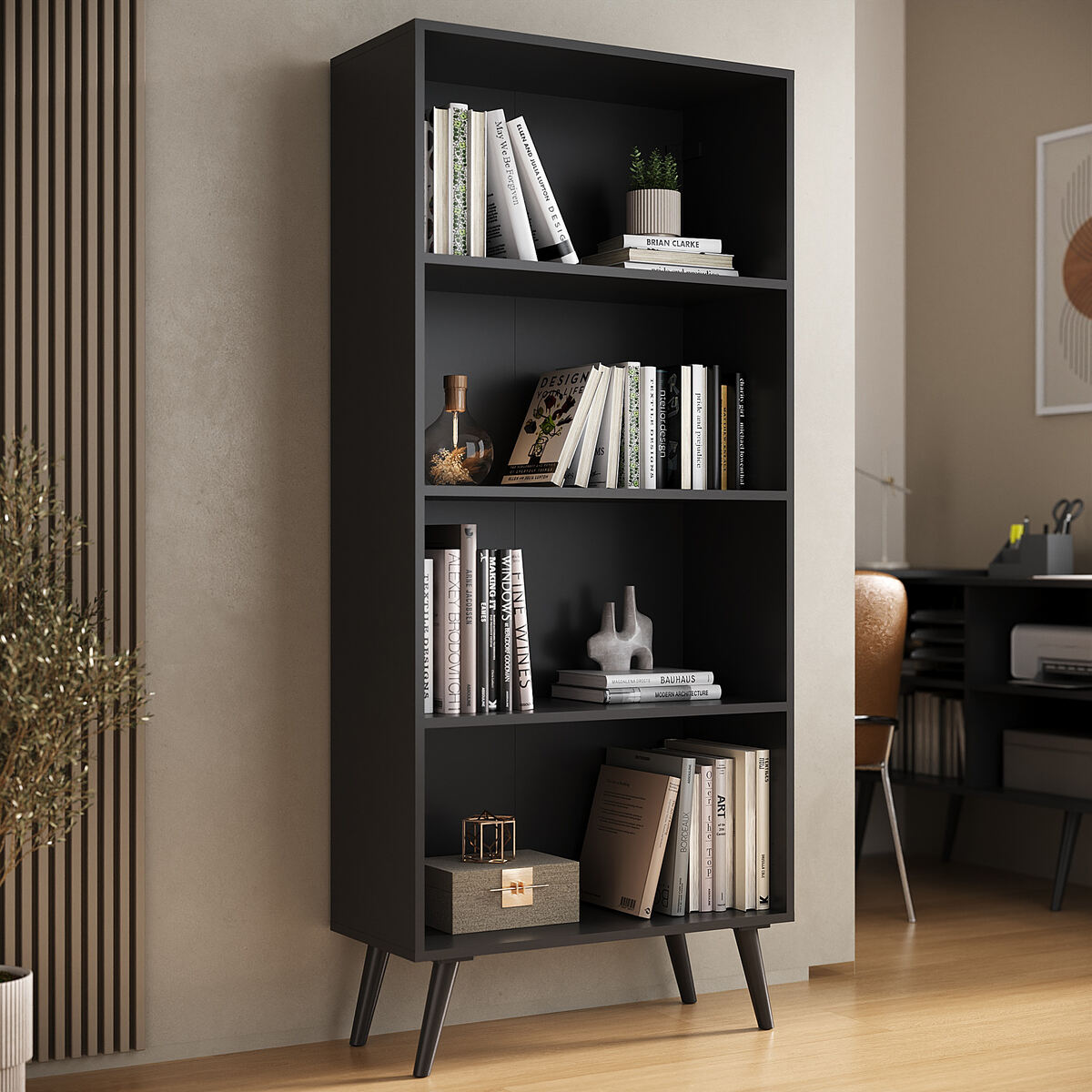 Estante de Escritório Organizadora 68cm com 3 Prateleiras Retrô Urban Multimóveis MP6037 Preto