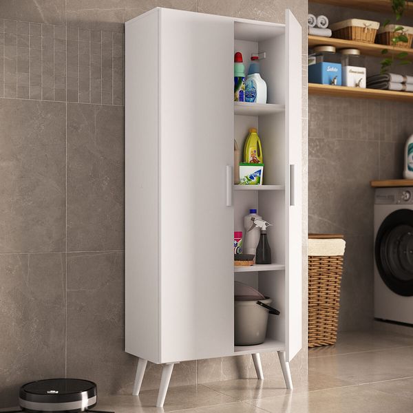 Armário de Lavanderia Multiuso 2 Portas 68cm Retrô Urban Multimóveis MP6038 Branco