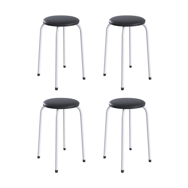 Kit 4 Banquetas Baixas com Assento Estofado Multimóveis CR50264 Branco/Preto