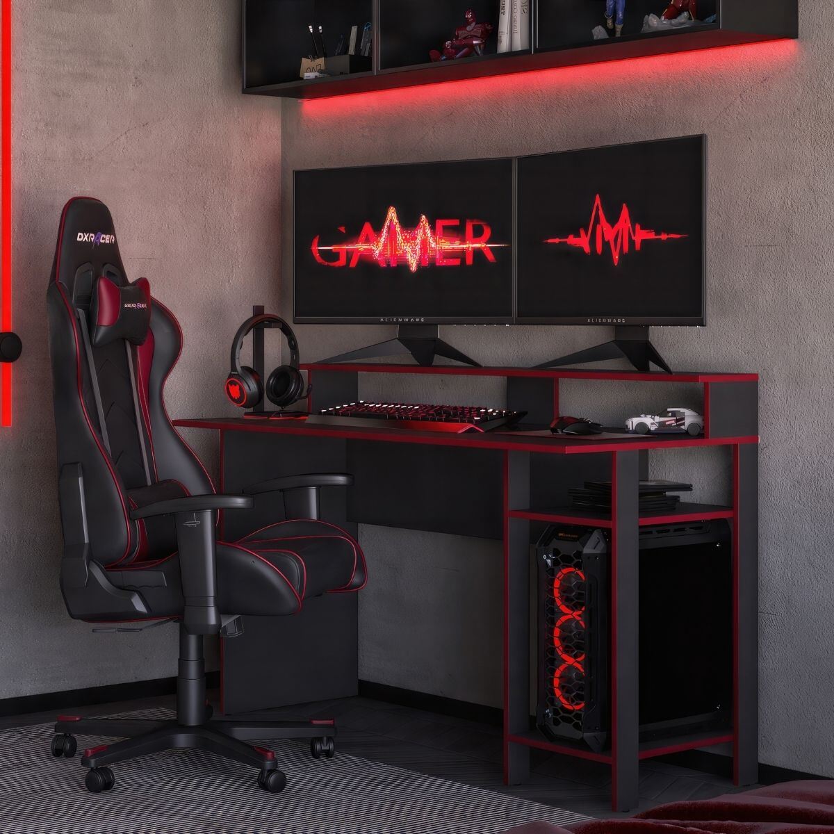 Mesa Gamer para Computador 136cm Multimóveis CR25357 Grafite/Vermelho