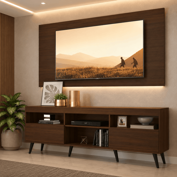 Rack c/ Painel TV 65" Retrô Holanda Multimóveis BR3133 Duna/Preto