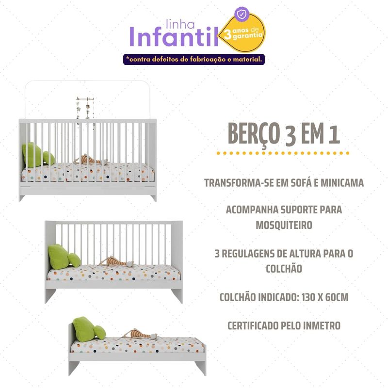 Jogo De Quarto Infantil Trevalla Móveis Pom Pom 3 Peças Branco-1758906081554
